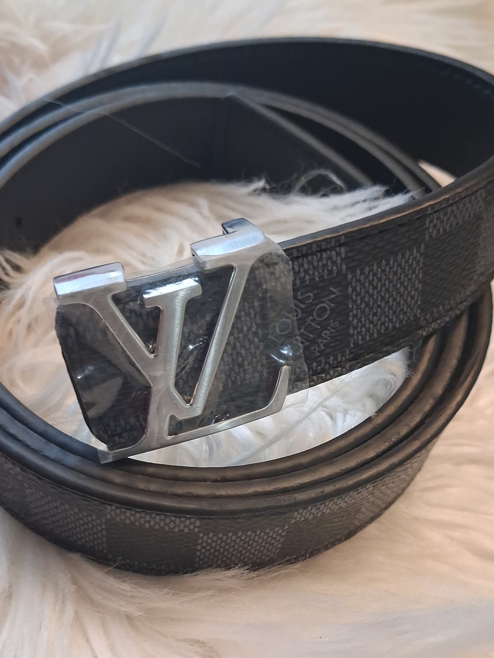 NWOT Louis Vuitton Damier Graphite LV Buckle Belt - Black/Grey